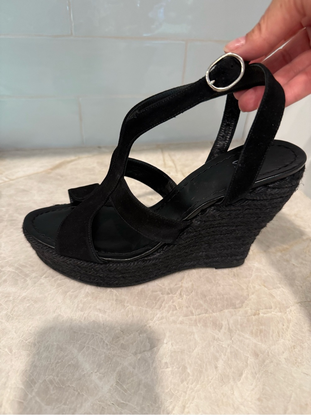 Castaner Black Suede Strappy Wedge Sandals - Picture 3 of 8